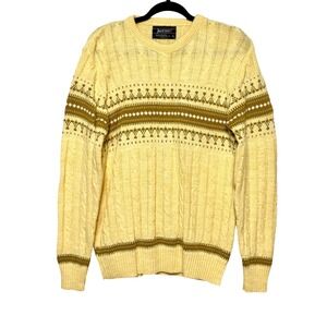 Vtg Jantzen Sweater Mens Size M Yellow Cable Knit Crewneck Fisherman Old Money
